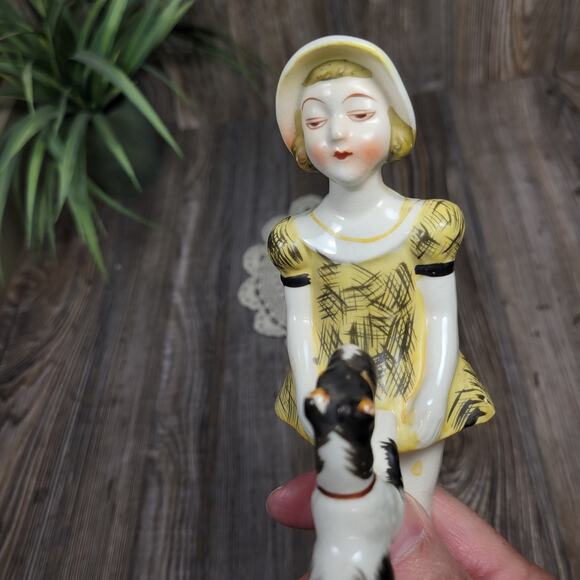 Vintage Girl and Schnauzer Airedale Dog Figurine Made in Japan - Picture 5 of 6